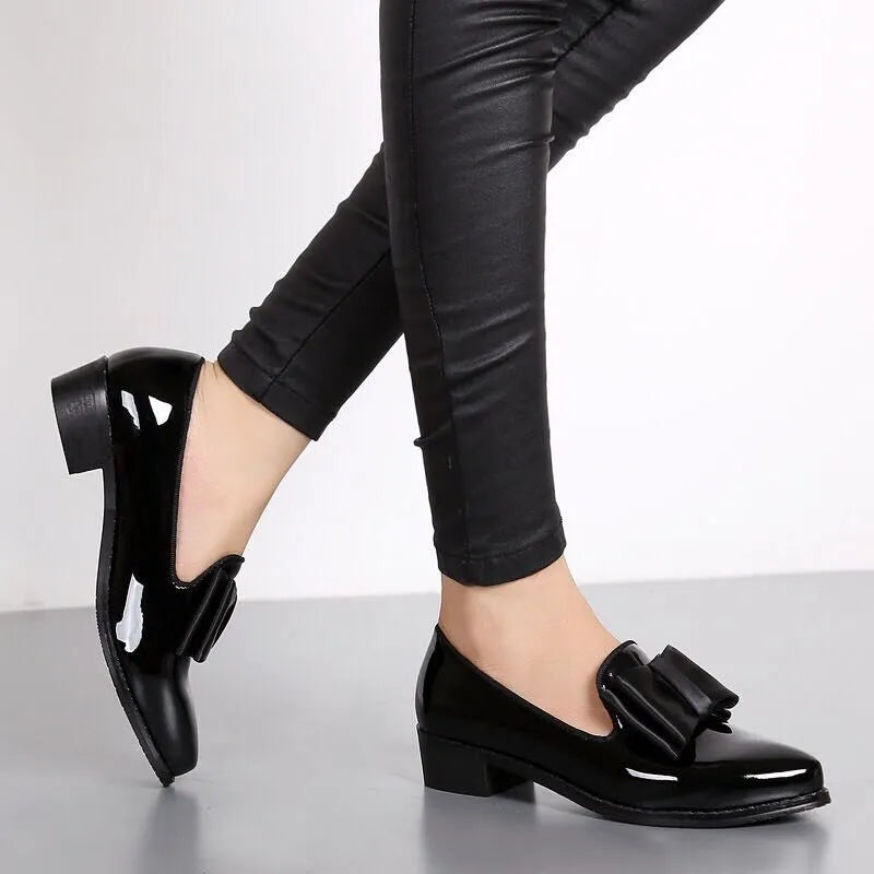 Bowtie Loafers Patent Leather Low Heels Flats