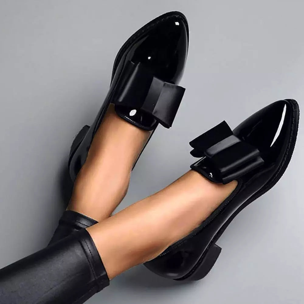 Bowtie Loafers Patent Leather Low Heels Flats