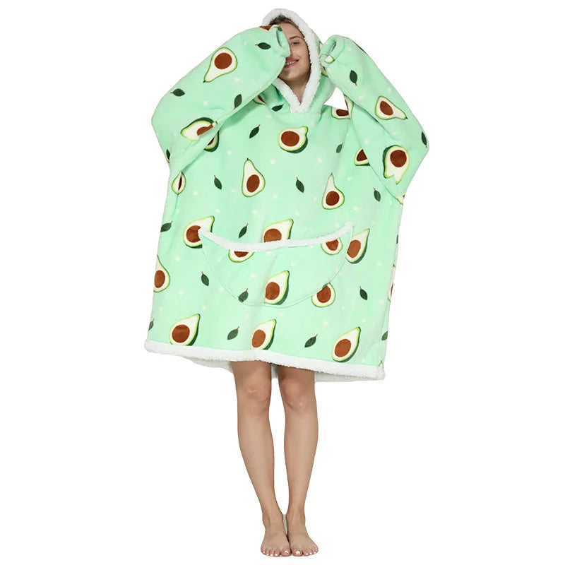 Flannel Wearable Blanket Sweatshirt Hoodie Comfy Fluffy Avocado Blanket