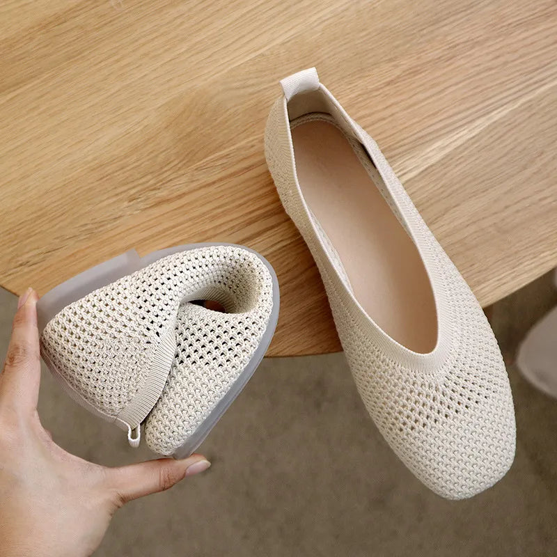Mesh Square Toe Flat Soft Bottom Hollow Out Shoes
