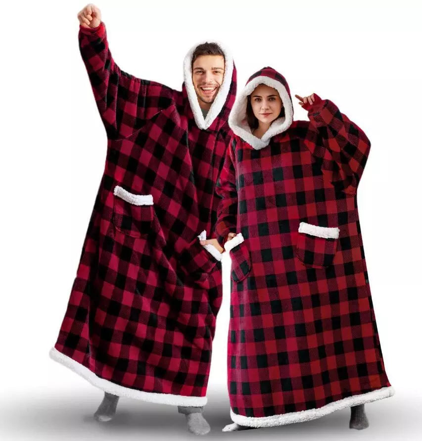Long Winter Blanket With Sleeves Plush Fleece Wearable Sofa Hooded Blanket