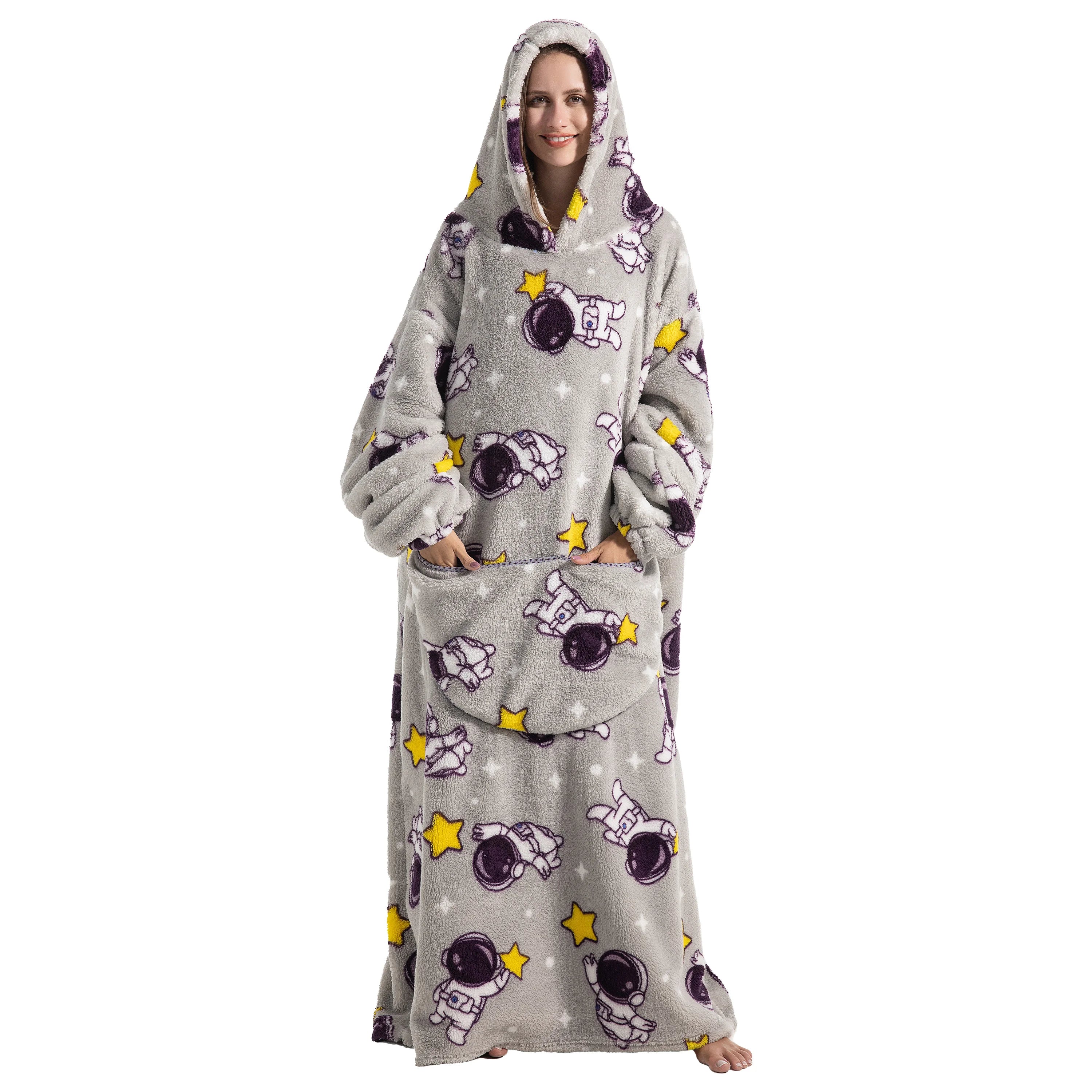 Oversized Wearable Blanket Extra Long Warm Plush Fleece Winter Sherp Hoodie