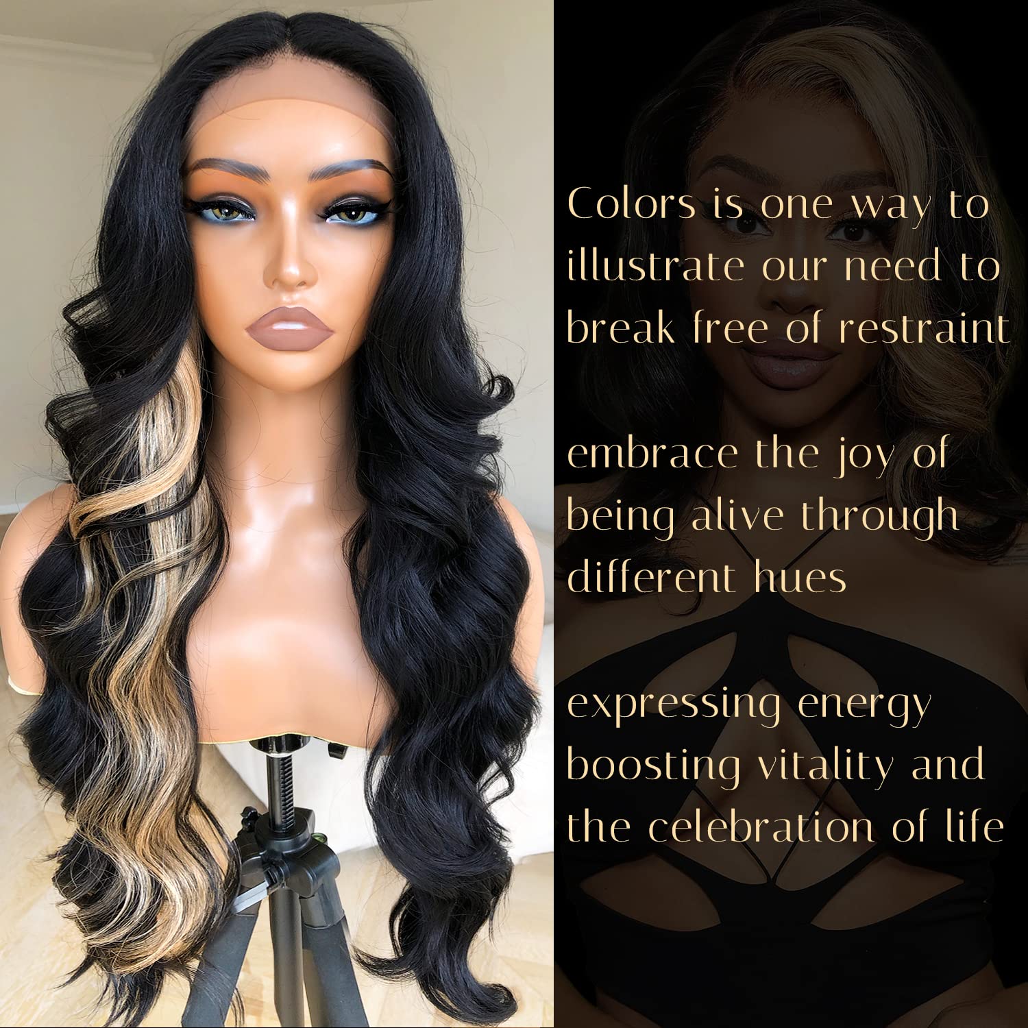 Blonde Skunk Strip Body Wave Lace Front Wigs Glueless Lace