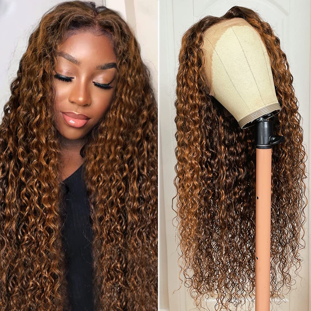 HD Transprent Glueless Lace Wig Highlight Water Wave Wigs