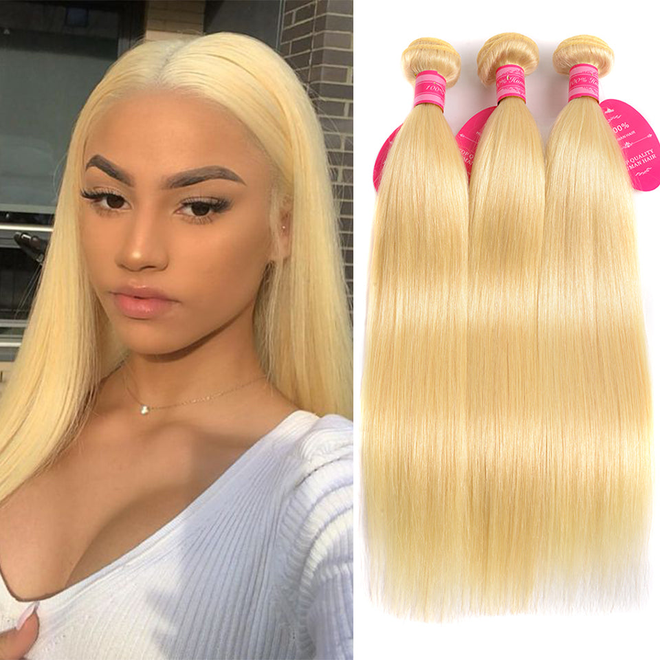 613 Blonde 3 Bundles Straight 100% Virgin Human Hair