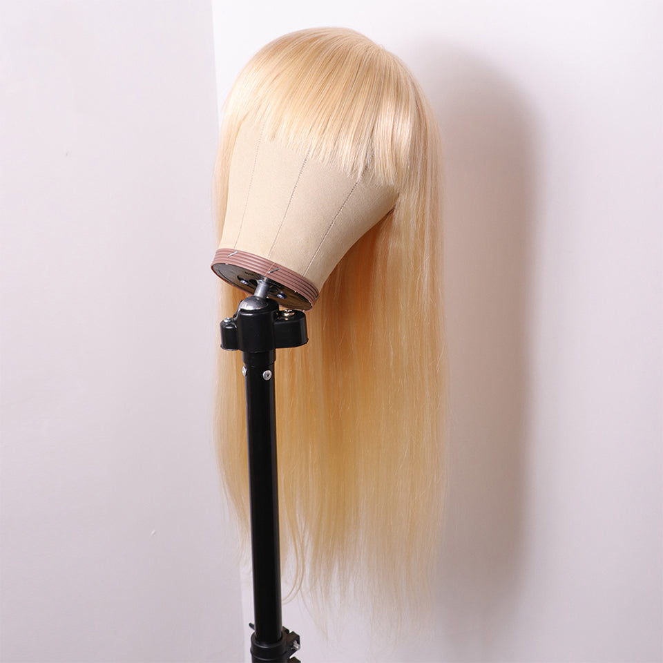 Straight 613 Blonde Human Hair Wig With Bangs