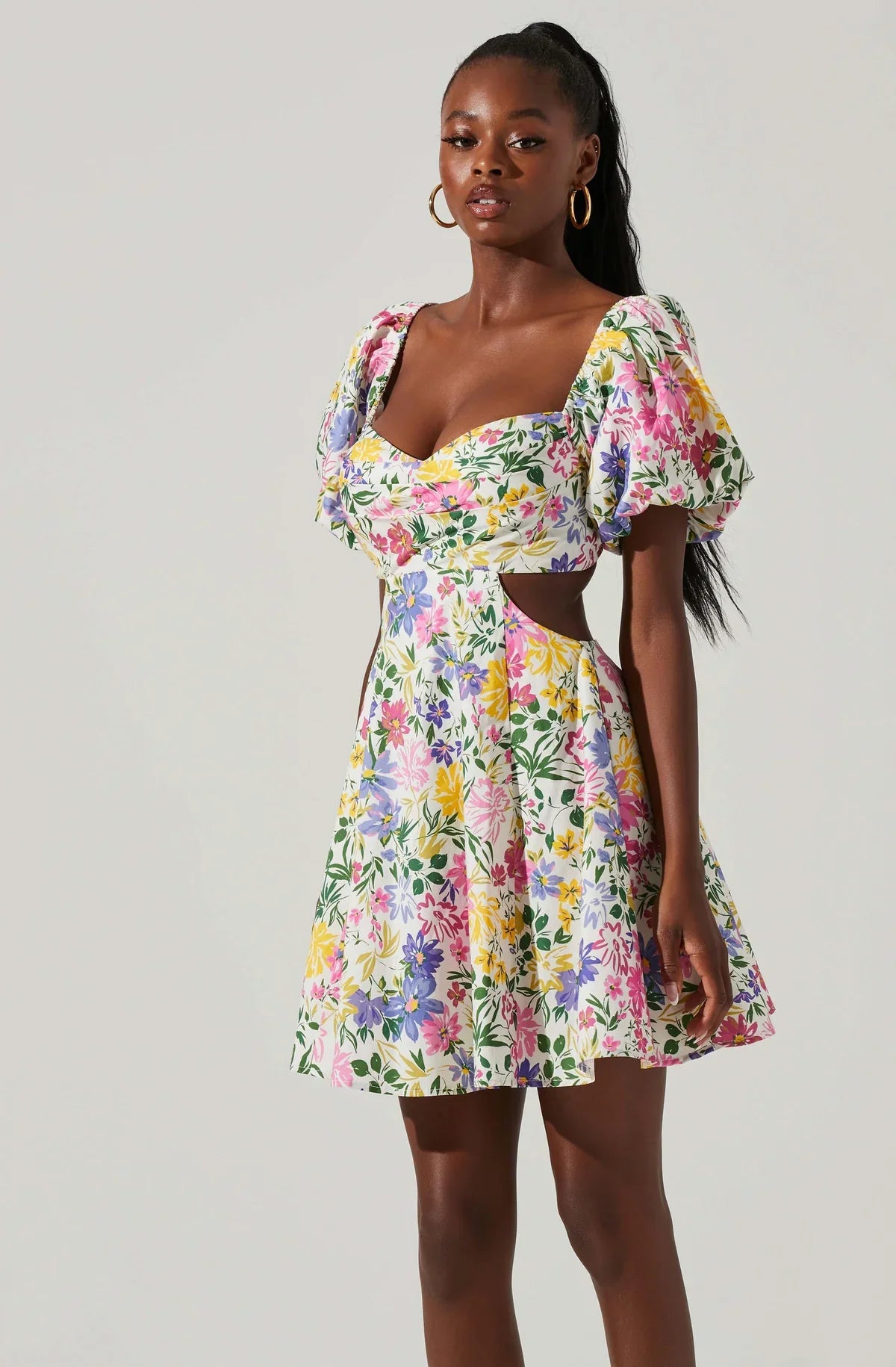 Clarita Floral Cutout Puff Sleeve Mini Dress