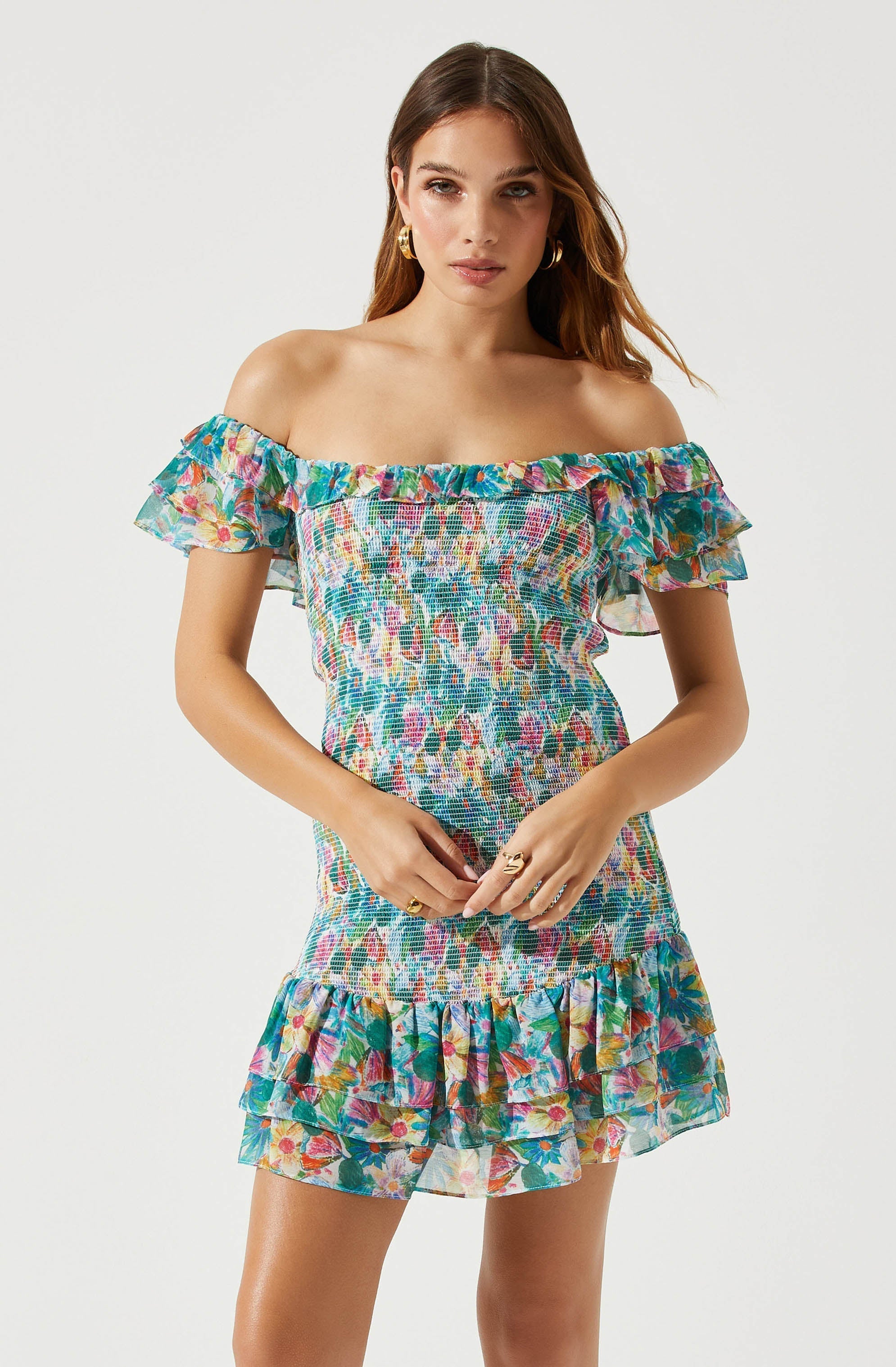 Flutter Sleeve Smocked Mini Dress