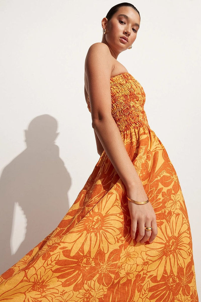 Elmarie Midi Dress Zani Floral Print Burnt Orange