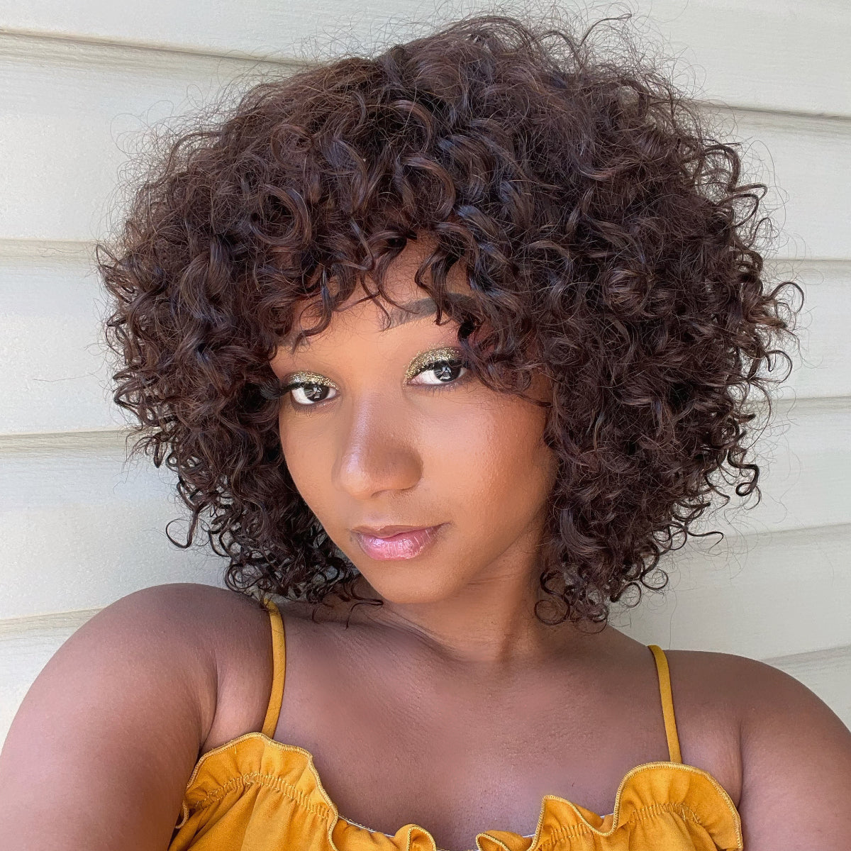 Chestnut Brown Color Curly Shag Wig