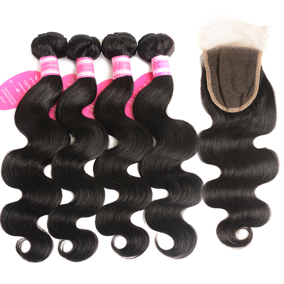 Body Wave 4 Bundles With Closure Lace Wigs